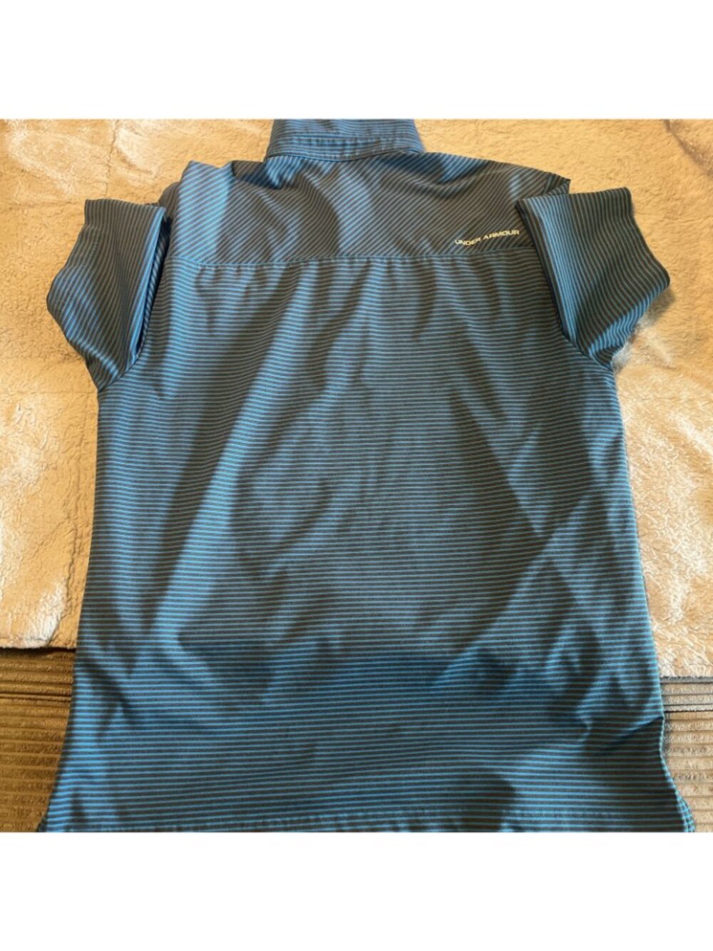 Under Armour HeatGear Golf Polo Shirt Blue Striped Loose Fit Mens Large - Picture 9 of 11